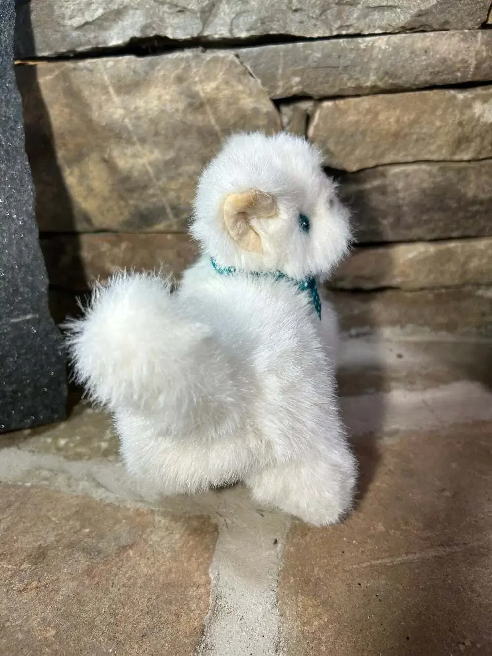 GUND vintage White Kitten Plush Teal polka dot bow Blue Eyes